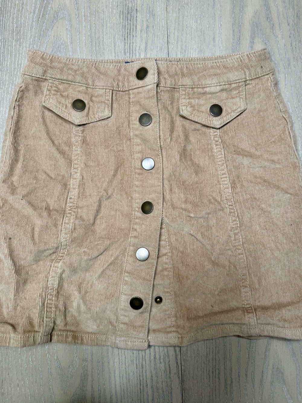 Blue Spice Button-Front Corduroy Mini Skirt in Light Tan